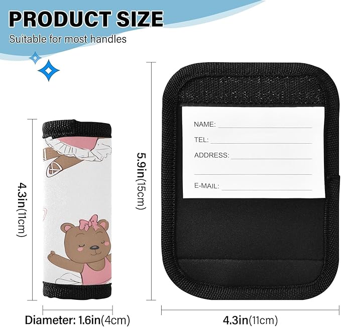 Cute Bear Ballet Luggage Handle Wrap for Suitcase Luggage Tags Handle Covers Identifiers Soft Decorations Travel Accessories 2 Pack