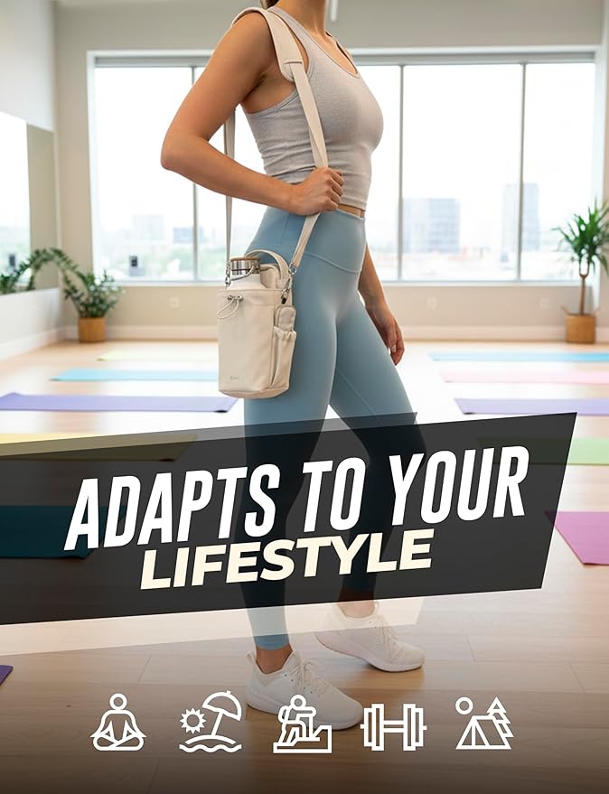 kyrra. Magnetic Gym Bag Beige with Water Bottle Holder Reusable Pouch 2 Bags in 1 Compact Crossbody Small Sports Training Bag Durable Waterproof Fitness Organizer Workout pouch for Men Women Travel