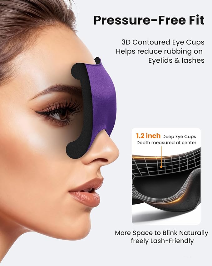 3 Pack Sleep Masks for Side Sleepers, True Blackout 3D Eye Mask for Sleeping, Zero Eye Pressure, Lash-Friendly, Adjustable Soft Eye Cover for Women Men, Travel Night Blindfold