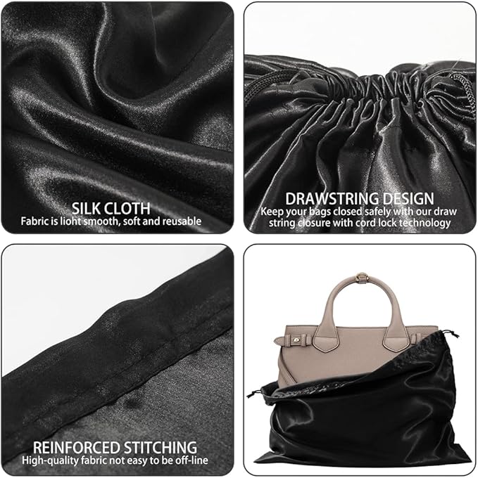 2 Pack Dust Bags for Handbags Silk Dust Cover Bag for Handbags Purses Shoes, Dustproof Drawstring Bag Travel Storage Pouch