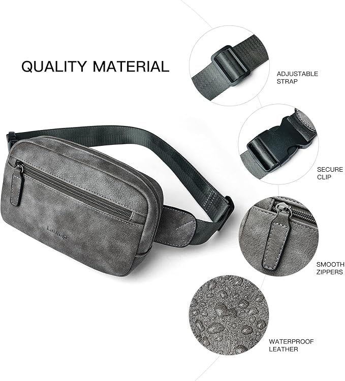 LATMAP 2L Fanny Packs Everywhere Belt Bag Small Fashion Crossbody Waist Pack Faux Leather Waterproof Sling Chest Bag For Women Trendy Grey