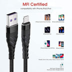 CyvenSmart (2 Pack) Long iPhone Charger 6ft for [MFi Certified], 6 Foot Lightning Cable Fast Charging Cord 6 Feet for iPhone 12/12 Pro/11/11 Pro/11 Pro Max/XS/XS Max/XR/X/8/8 Plus/7/7 Plus/6 Black