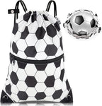 draw string back bag, Large Gym Sports string backpack for men and women with front zipper pocket(football pattern)