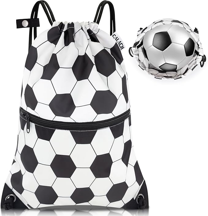draw string back bag, Large Gym Sports string backpack for men and women with front zipper pocket(football pattern)