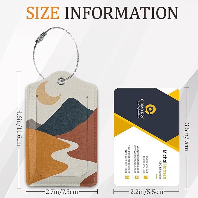 Boho Sun Mountain 3 Pack Luggage Tag for Suitcase, Leather Bag Tags with Privacy Cover ID Label and Durable Steel Loop for Cruise Airport Travel