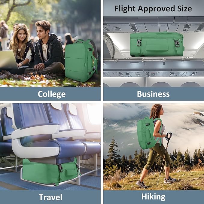 Taygeer Travel Backpack for Women Men, 40L Airline Approved Carry On Backpack with 17.3 inch Laptop Compartment, TSA Friendly Daypack, Backpack for Business Hiking Travel, Peridot Green