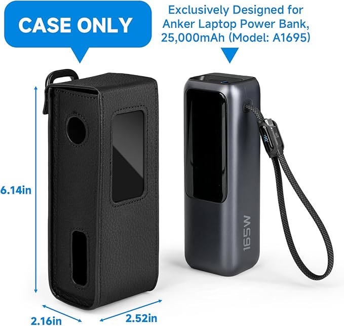 PU Leather Case for Anker 25,000mAh Laptop Power Bank, Protective Travel Case Compatible with Anker Zolo A1695 Power Bank 25K 165W Portable Charger (CASE ONLY)