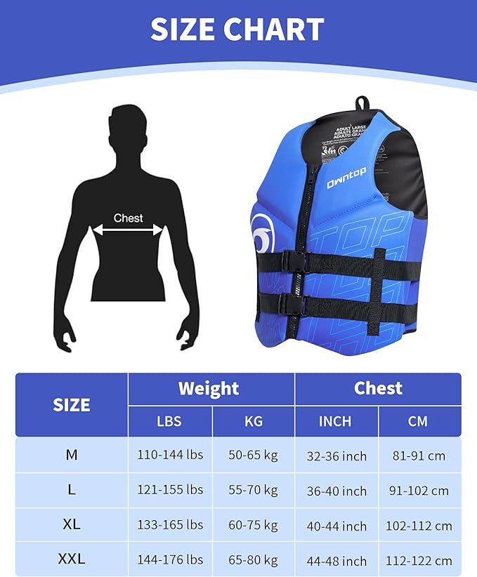 Owntop Swim Vest Adult Water Sport Vest Neoprene Floaties for Swimming, Boating, Kayaking, Fishing | Adjustable Zipper Dual Buckle Foldable Buoyancy Jacket