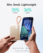 INIU 45W Power Bank, Fast Charging Portable Charger with Built-in USB C Cable, 10000mAh Small Type C Powerbank, Battery Pack for iPhone 17 16 15 14, iPad, Samsung S25 S24 etc Travel Camping, White