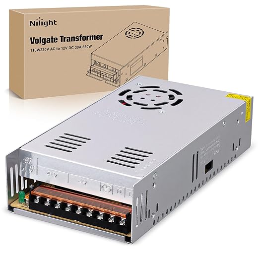 Nilight AC 110V/220V to DC 12V Voltage Converter 30A 360W Switching Power Supply Adapter Transformer Low Voltage Output LED Driver for LED Strip Light Radio CCTV Camera Security Video System