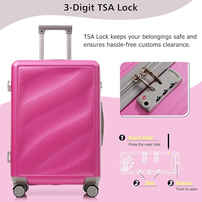 Luggage Sets 3 Piece with Double Spinner Wheels, Carry on Hardshell ABS Suitcases Set with TSA Lock, Lghtweight Checked Luggage for Different Travelling (Pink, 20"/24"/28")