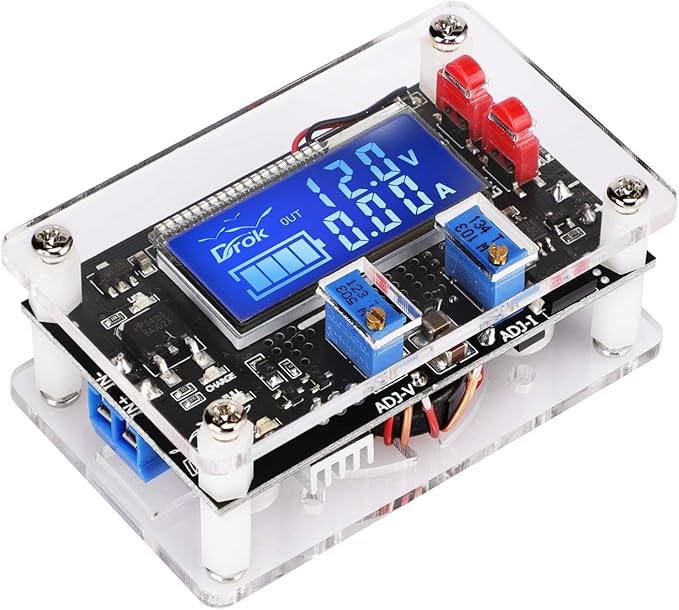 DROK Buck Boost Voltage Regulator, DROK DC 6-30V to DC 0.5-30V 5V 12V 24V Adjustable Voltage Converter, 4A 60W Power Supply Step Up Down Transformer Board Module with USB Port Case LCD Display Volt Am