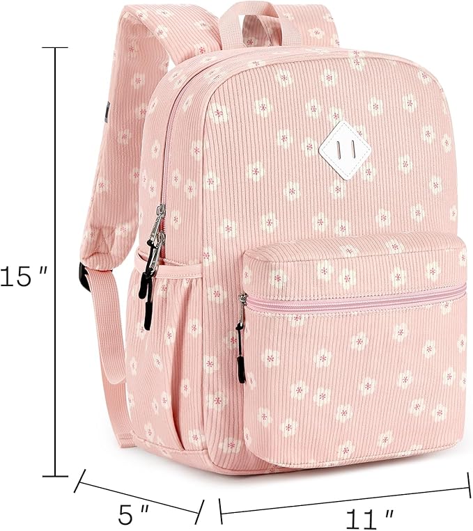 STEAMEDBUN Corduroy Kids Backpack for Girls Boys 3-8, Girls Backpack for Elementary Kindergarten - Pink Sakura