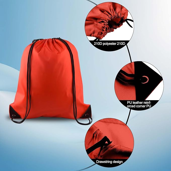 PLULON 15 Pcs Red Drawstring Bags Drawstring Backpack Bulk, String Backpack Cinch Sack Sport Gym Bags for Yoga Traveling Outdoor Sports