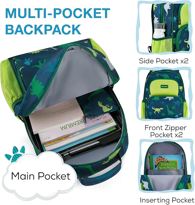 mommore Kids Backpack for Boys Girls 4-8 Kindergarten Elementary School Backpack with Lunch Box - 15” H Fit Folder
