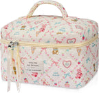 Gosect Large Makeup Bag, Cute Cosmetic Bag for Women Girls, Floral Coquette Aesthetic Toiletry Bag, Travel Make Up Organizer Bag(Love Bear
