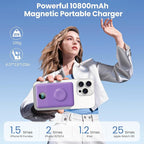 APHUWJ Magnetic Portable Charger Power Bank,Compact 10800mAh LCD Display Wireless Portable Charger,PD USB-C in&Out Battery Pack Compatible with Magsafe,iPhone 17/17 Pro Max/16/15/14 Series (Purple)