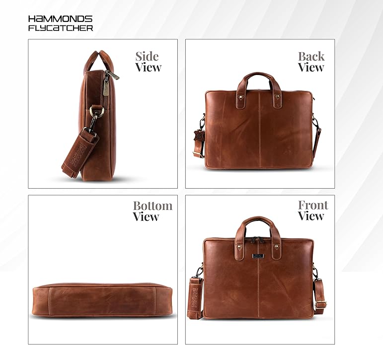 HAMMONDS FLYCATCHER Genuine Leather Laptop Bag for Men, Padded 15.6" Laptop Sleeve, Leather Messenger Bag for Men Briefcases