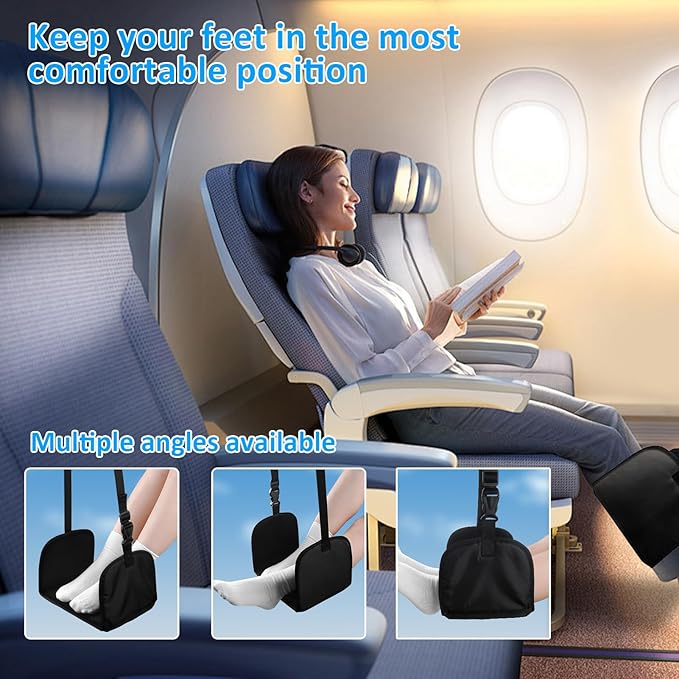 Airplane Foot Rest, Widen Travel Foot Hammock Memory Foam Plane Footrest to Relieve Feet Soreness, Foot Hammock for Long Haul Airplane Travel Car Train Office Long Flights Essentials