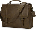 IGOLUMON Messenger Bag for Men 15.6 inch Vintage Leather Waterproof Laptop Briefcase for Men Large Computer Laptop Bag Leather Satchel Bag Retro Shoulder Bag for Office Business Travel College, Khaki