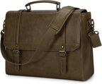IGOLUMON Messenger Bag for Men 15.6 inch Vintage Leather Waterproof Laptop Briefcase for Men Large Computer Laptop Bag Leather Satchel Bag Retro Shoulder Bag for Office Business Travel College, Khaki