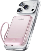 Magnetic Power Bank 10000mAh, Wireless Portable Charger with 15W Max Fast Charging & Built-in USB-C Cable, 22.5W PD LED Display Battery Pack Compatible with iPhone 17/16/15, Samsung Galaxy(pink)