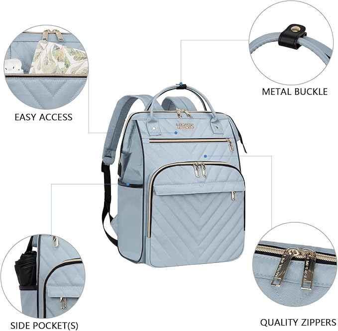VANKEAN 17 Inch Laptop Backpack for Women Fashion Computer Work Bag, Large Capacity Waterproof, College Daypack Business Travel Backpack, Light Blue