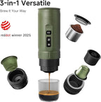 HIBREW H4C Explorer - Portable Electric Espresso Machine, USB-C Rechargeable Coffee Machine for Camping and Travel, Compact for Capsules & Ground Coffee, with Foldable Holder & Carrying Case (Green)