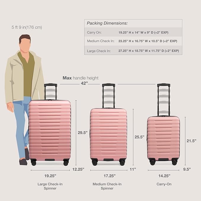 U.S. Traveler Boren Expandable Hardside Rugged Travel Luggage with 8 Spinner Wheels, Rose Pink, 3-Piece Set