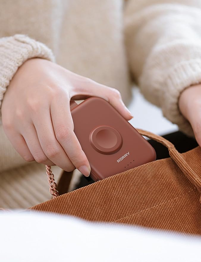 RORRY CharmGo Portable Charger, 5000mAh Portable Charger Power Bank with Built-in Cables, Travel Keychain Battery Pack for Apple Watch and iPhone Air/17/16/15/14/13/12, Cinnamon Clay