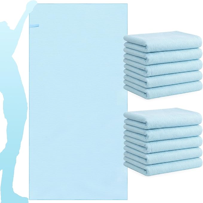 EBOOT 10 Pack Oversized Beach Towel Set Extra Large Pool Towels Microfiber Quick Dry Swim Blanket for Adult Women Men Face Hand Body Bath Travel Pool(Light Blue,31 x 63 Inch,Micro Stripe)