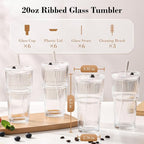 GOSCHE 20oz Glass Cups with Lids and Straws, Reusable Iced Coffee Cups, Thickened Glass Tumbler Set Ideal for Juices, Smoothies, Cocktails, and Beverage, Clear, 6 Pack