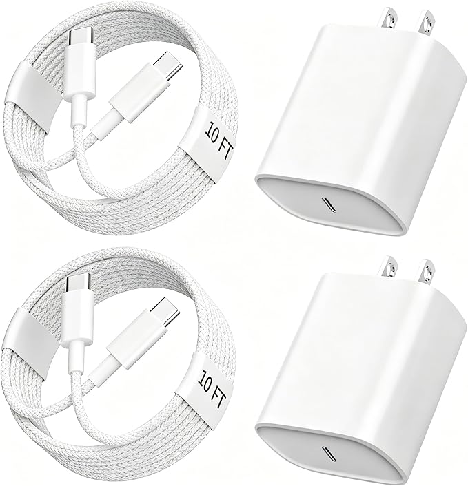 Phone 17 16 15 Charger Fast Charging,10 FT Long Braided USB C Charger Cord with 20W Type C Fast Phone Charging Block forPhone 17/17 Pro/17 Pro max/Air/Phone 16 15 Pro Max Plus, iPad,Android,Gray-White
