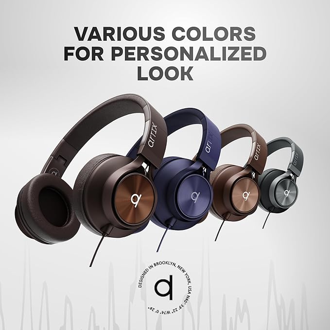 ARTIX Over Ear Headphones Wired with Microphone and Volume Control, Foldable Noise Isolating Headset with Deep Bass for School, Laptop, Computer, Chromebook, Tablet, Travel (3.5mm Jack)