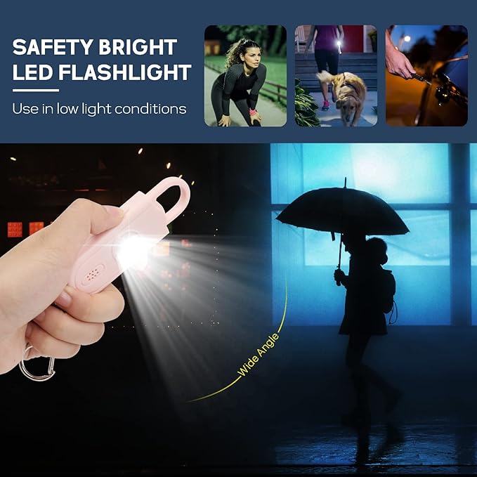 Personal Safety Alarm Keychain for Women 2PCS -130 dB Loud Siren with SOS Strobe Light, Flashlight, Double Speakers, Safe Defense Key Chain for Girls Kids Elders Emergency Call