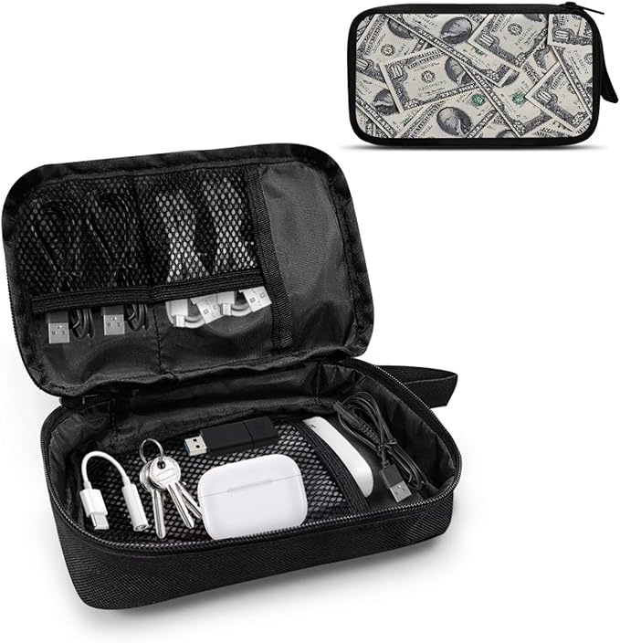 Dollar Print Electronics Organizer Waterproof Cable Organizer Bag, Shockproof Cord Storage Bag, Travel Essentials for Electronics Items/USB/SD/Charger