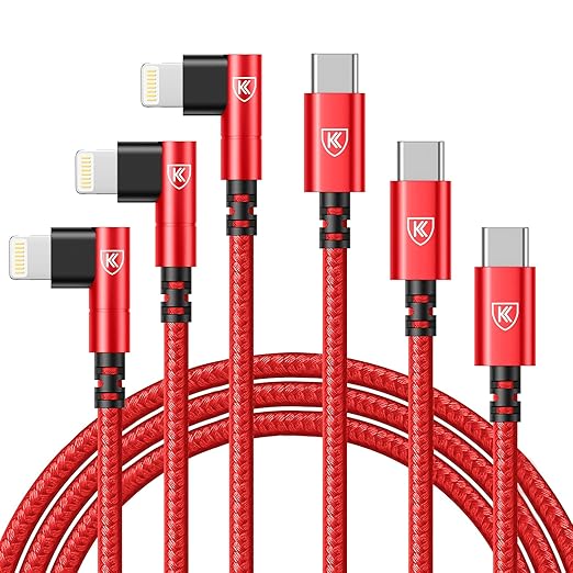 90 Degree USB C to Lightning Cable 10FT, iPhone Charger [Apple MFi Certified] 3Pack Fast Charging Cables Cord, Right Angle Braided USB C Lightning Cable for iPhone 14/13/12/11/Pro Max/Plus/8/7-Red