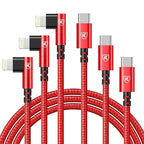 90 Degree USB C to Lightning Cable 10FT, iPhone Charger [Apple MFi Certified] 3Pack Fast Charging Cables Cord, Right Angle Braided USB C Lightning Cable for iPhone 14/13/12/11/Pro Max/Plus/8/7-Red