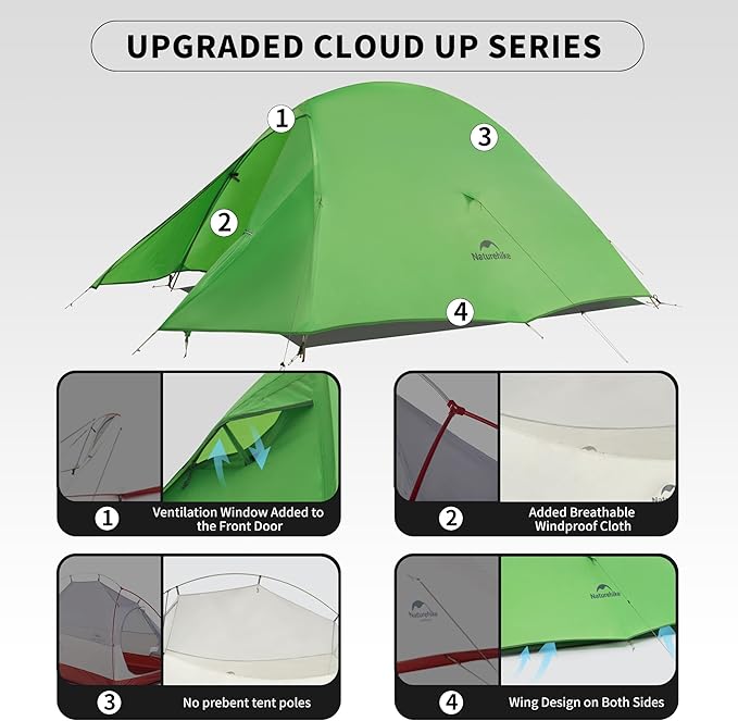 Naturehike Cloud Up Tent, Lightweight Backpacking Tents, Waterproof Ultralight Tent for Camping Hiking Backpacking