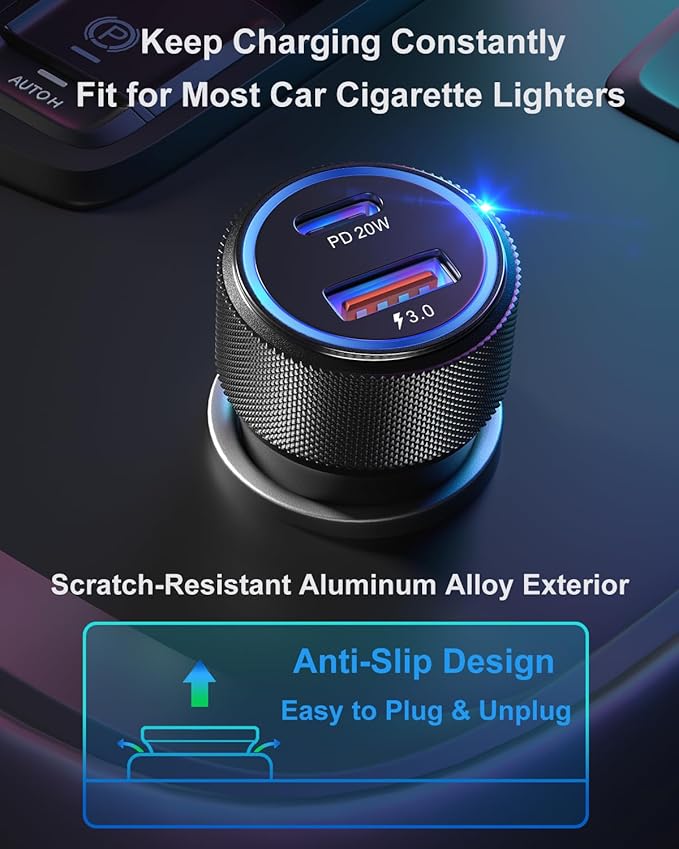 USB C Car Charger 4-Pack, OKRAY 36W Dual USB PD3.0&QC3.0 Fast Charging Phone Car Chargers 12v Cigarette Lighter Adapter Compatible for iPhone 17 16 15 14 13 12 Pro, Samsung Galaxy S25 S24 A35, Pixel 9