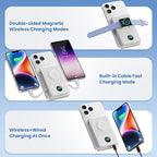 6 in 1 Magnetic Portable Charger for iPhone with Built-in Cables, 10800mAh 25W PD Fast Charging Power Bank, 6 Outputs Travel Essential Battery Pack for iPhone 17/16/15/14/13/12,Apple Watch (White)