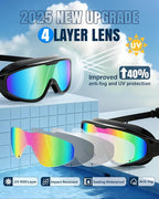 Swim Goggles 2 Pack, Wide View Anti Fog&UV Swimming Goggles for Audlt, No Leak Pool Beach Essentials for Men Women