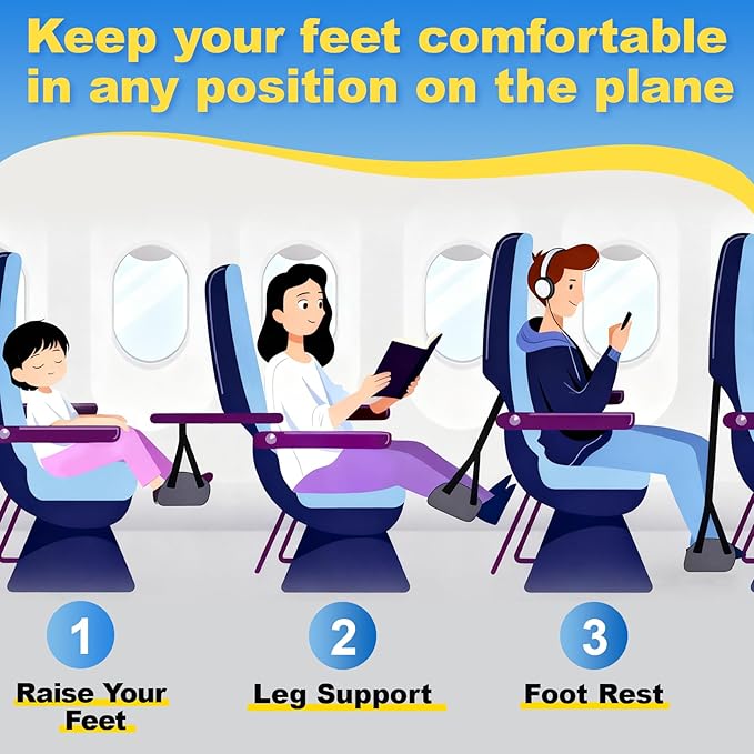 Airplane Foot Hammock for Plane Travel, Detachable Bamboo Airplane Foot Rest for Long Flight, Desk Foot Hammock with Extended Adjustable Strap to Relax Your Feet, Foot Sling Travel Essentials