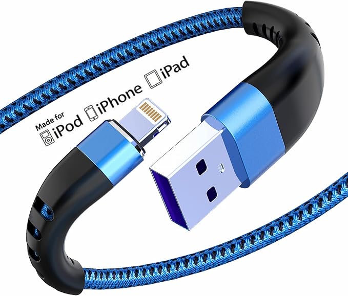 Essri 2Pack for iPhone Charger Cord 1FT, Lighting Cable 1 Feet to USB Charging Cable, Nylon Braided Charging Cord 1 Foot Compatible with iPhone 14 13 12 11 X XS XR 15 Pad - Blue