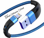 Essri 2Pack for iPhone Charger Cord 1FT, Lighting Cable 1 Feet to USB Charging Cable, Nylon Braided Charging Cord 1 Foot Compatible with iPhone 14 13 12 11 X XS XR 15 Pad - Blue