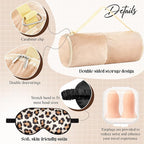 HunnmingRe 5 Pcs Travel Pillow and Blanket Set, 5 in 1 Travel Airplane Compact Includes 40 x 60 Inch Throw Blanket Eye Mask Neck Pillow Earplug and Bag Gifts for Travelers Women(Leopard Print,Brown)