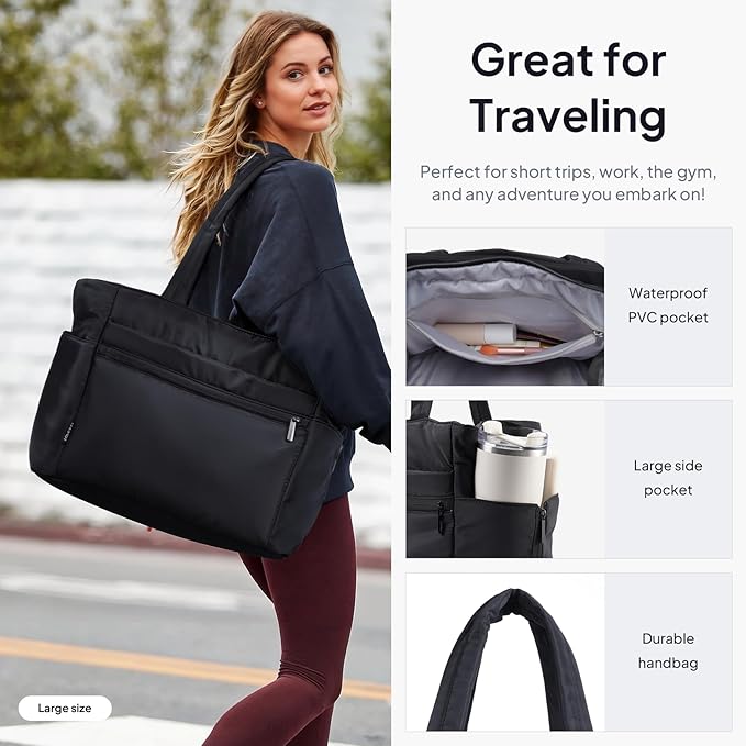 TOPEAST Tote Bag for Women Puffer Travel Carry On Bags with Laptop Compartment & Cup Holder Work Tote for Weekend Overnight