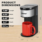 Ranbomer K Cup Coffee Maker, Single Serve coffee machine or Ground Coffee Machine 2 in 1, 6 to 14 Oz Brew Sizes, Mini One Cup Coffee Maker with Self cleaning Function, Fits Travel Mug Black