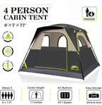 Happy Travel Tent 4 Person Tents for Camping, Waterproof Easy Setup Camping Tent with Top Rainfly, Portable Tall Cabin Tent with 4 Mesh Windows and Carry Bag for Outdoor Camping & Hiking