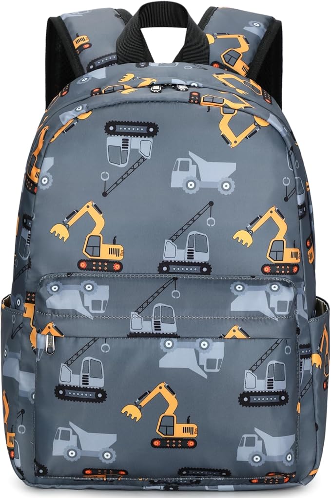 CAMTOP Preschool Backpack for Kids Boys Girls Toddler Backpack Kindergarten School Bookbags for Age 3-8 (Engineering Car Grey)